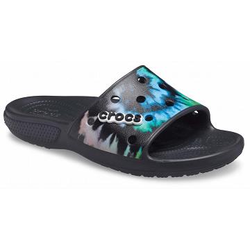 Crocs Classic Tie-Dye Graphic Papucs Férfi Fekete | HU 1273NWYB